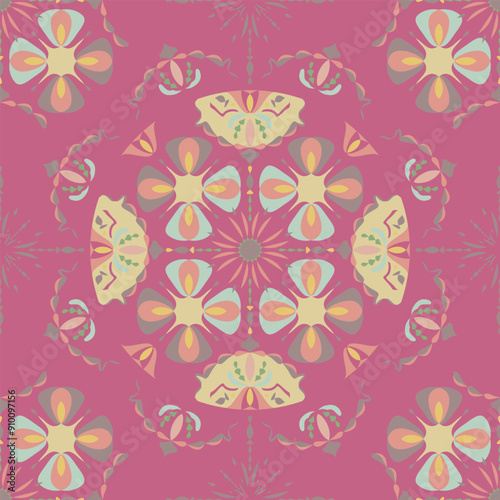 Seamless Pattern. Mandala. Abstract. Background Color Pink.