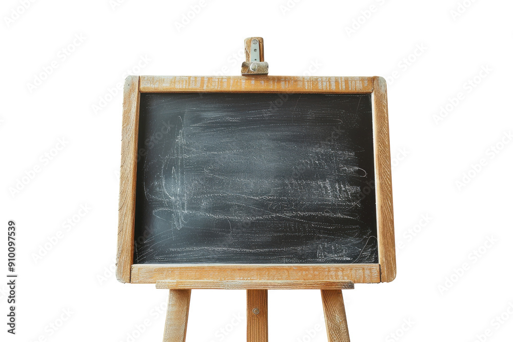 Wooden framed blackboard on easel, isolated on white background. PNG without background Wooden framed blackboard on easel, isolated on white background. PNG without background