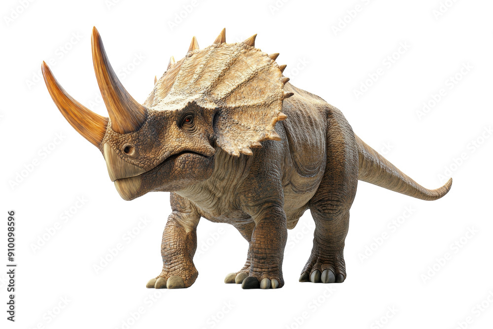 Fototapeta premium Realistic triceratops dinosaur with detailed textures. PNG image