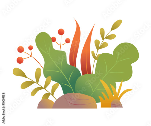 Fall Colorful Plant. Bright Autumn Foliage Composition. Vector Illustration.