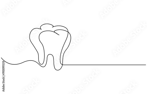 Tooth icon in continuous line drawing style. Line art of tooth icon. Vector illustration, Single line drawing of a tooth, Tooth one line continuous line. Line art teeth outline, silhouette