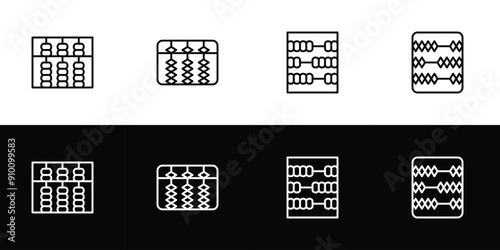 Abacus icon set. Flat design symbol collection isolated on black and white background.