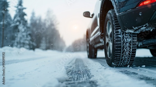 Winter Car on Snowy Road