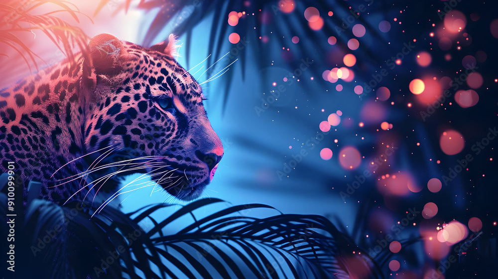 Leopard in a Neon Jungle Illustration Leopard in a Neon Jungle Illustration