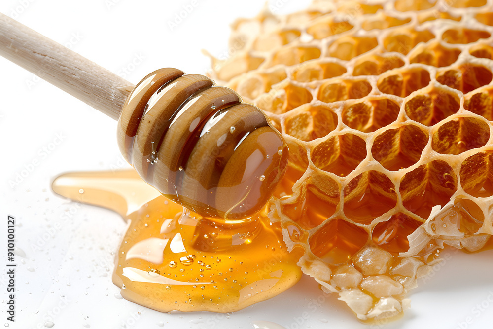 Honeycomb with Wooden Honey Dipper Close-up
Honeycomb with Wooden Honey Dipper Close-up