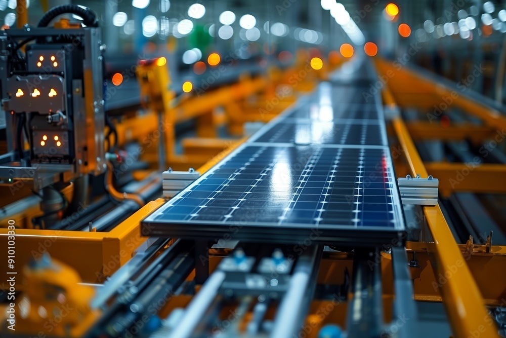 Solar Panel Production Line in a Modern Factory With Advanced Machinery and Assembly Techniques Solar Panel Production Line in a Modern Factory With Advanced Machinery and Assembly Techniques
