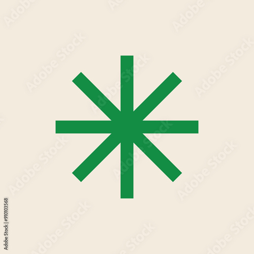 Retro asterisk icon in green on a beige background. The design features a bold and simple asterisk shape, reflecting the minimalistic and geometric style of the 70s