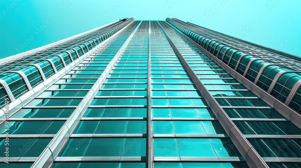 A stunning view of a modern skyscraper from below, showcasing sleek glass architecture against a bright blue sky. A stunning view of a modern skyscraper from below, showcasing sleek glass architecture against a bright blue sky.