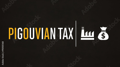 Pigouvian tax written on black background with symbols of factory and money bag, illustrating the concept of Pigouvian tax photo