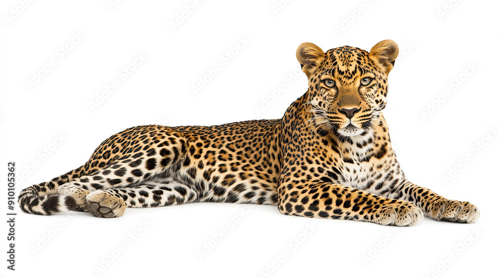 Obraz premium Portrait of Leopard Isolated on White Background, Detailed Leopard Face, Majestic Wild Cat, Close-Up Leopard Image, Beautiful Animal Portrait, Exotic Wildlife, High-Quality Photo