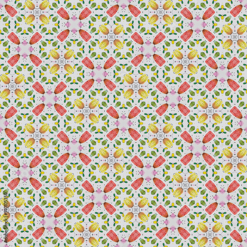 Colorful floral Seamless Pattern Design, Repeat Print, Fabric Background, Textile Print, Digital, PNG, Generative AI, illustration Wallpaper, Repear pattern, Background, Design for Febric. photo