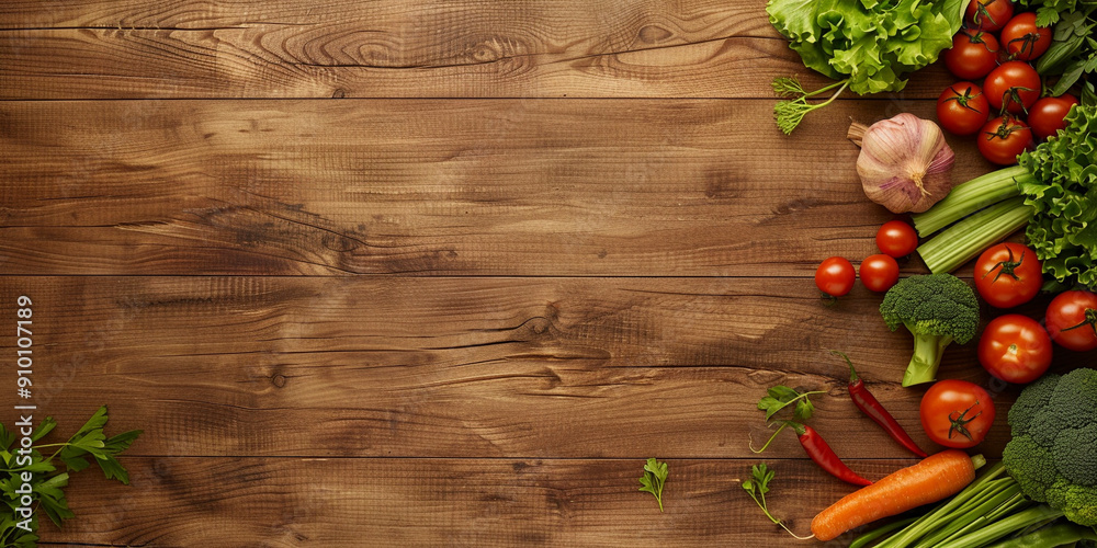 A variety of vegetables on a wooden table A variety of vegetables on a wooden table