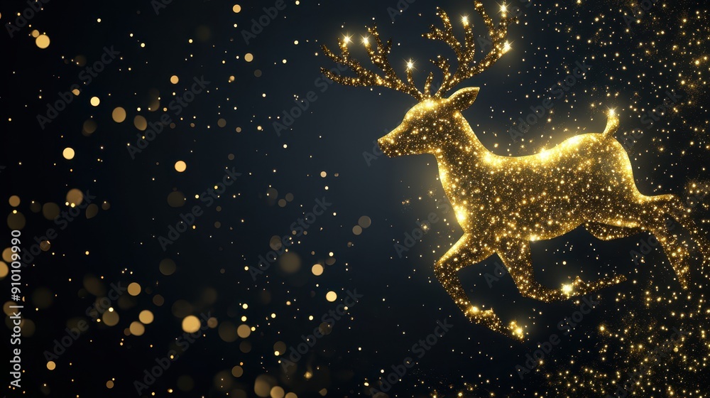 Magical Golden Reindeer Glittering Against Starry Night Sky Magical Golden Reindeer Glittering Against Starry Night Sky