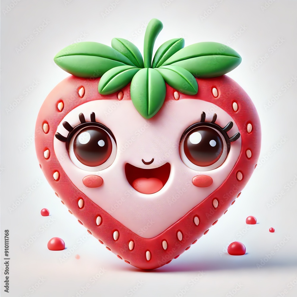 Obraz premium A cute 3d cartoon character of strawberry slice with a smiling face
