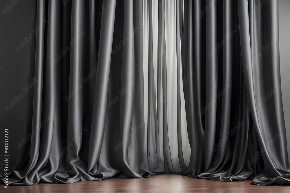 Elegant charcoal gray silk curtain with a refined texture for understated presentations, ai Generated Elegant charcoal gray silk curtain with a refined texture for understated presentations, ai Generated