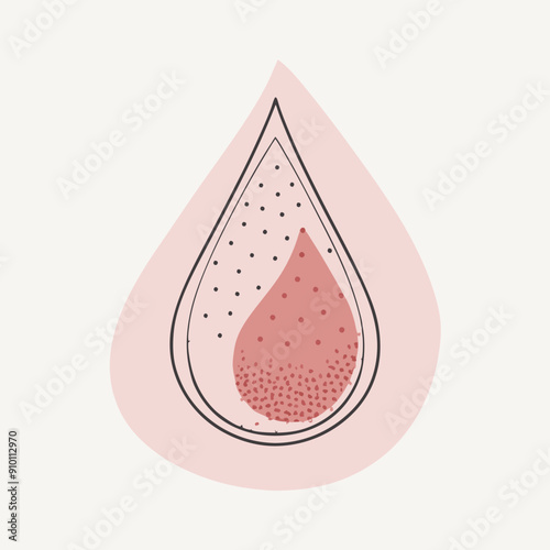 A geometric teardrop or blood drop containing pink and red shading