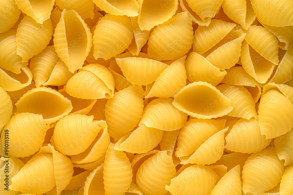 Conchiglie pasta spread out on a textured surface or background. Conchiglie pasta spread out on a textured surface or background.