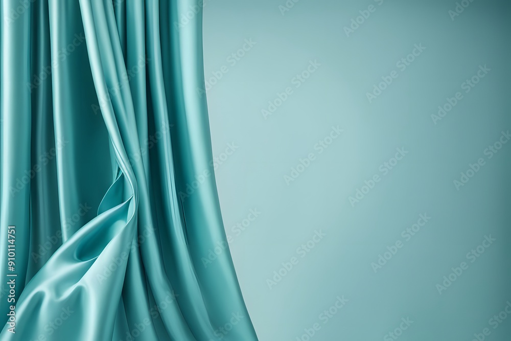 Naklejka premium Refreshing aqua blue silk curtain with a cool sheen for stylish product presentations, Ai Generated