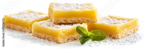 Dessert collection: Lemon bars with tangy citrus filling, white background