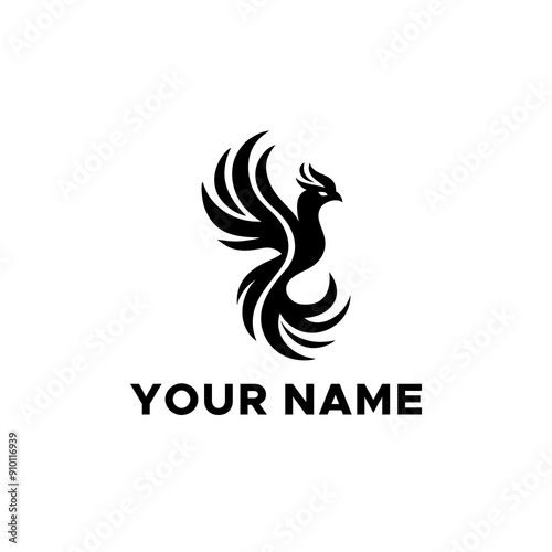 Black Phoenix Bird Vector Logo