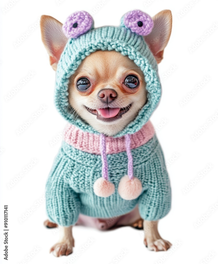 Obraz premium An isolated transparent PNG image of a cute chihuahua dog wearing a colorful costume