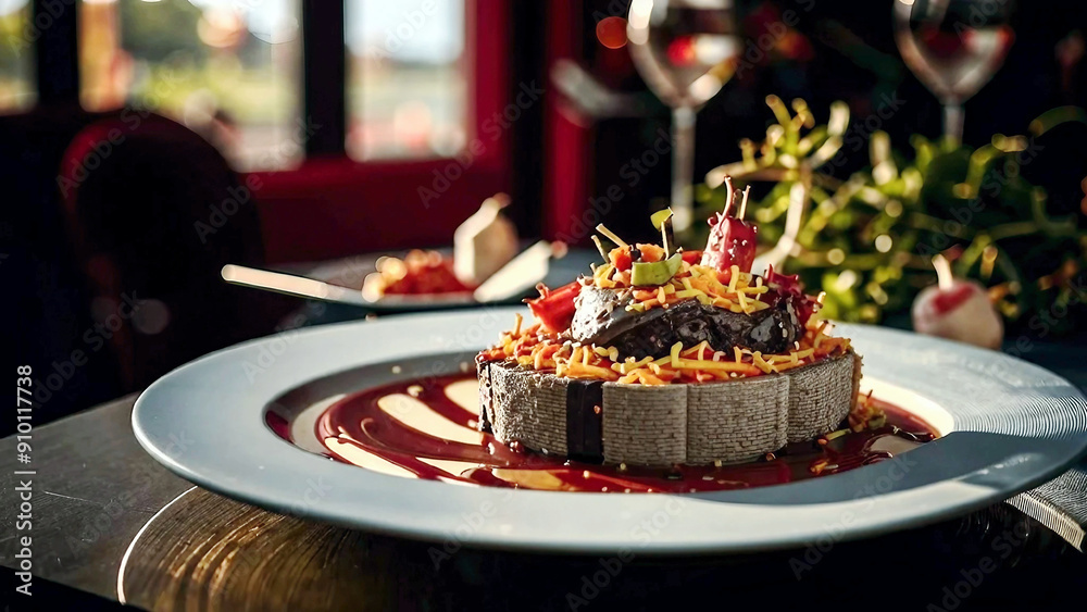 A collection of gourmet dishes served in a fine dining restaurant. Elegant presentation with sophisticated table settings. A collection of gourmet dishes served in a fine dining restaurant. Elegant presentation with sophisticated table settings.