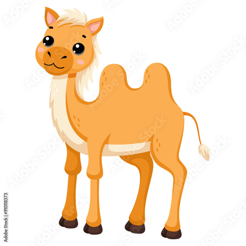 Cute African wild camel in scandinavian style isolated on white background. Vector cartoon illustration for the design of textiles, posters, clothes.