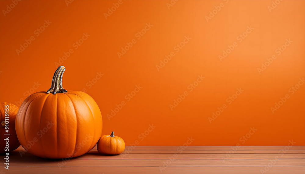 Halloween pumpkin on an orange background. Generous copy space. Banner design ideal Halloween pumpkin on an orange background. Generous copy space. Banner design ideal