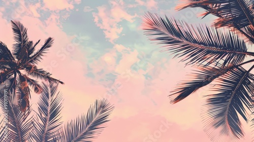 Tropical Palm Silhouettes Against Vibrant Sunset Sky