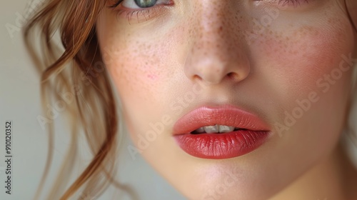 Close-Up of a Woman's Face With Natural Freckles in Soft Lighting