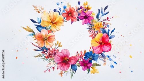 Vibrant Watercolor Floral Wreath for Wedding Invitations and More