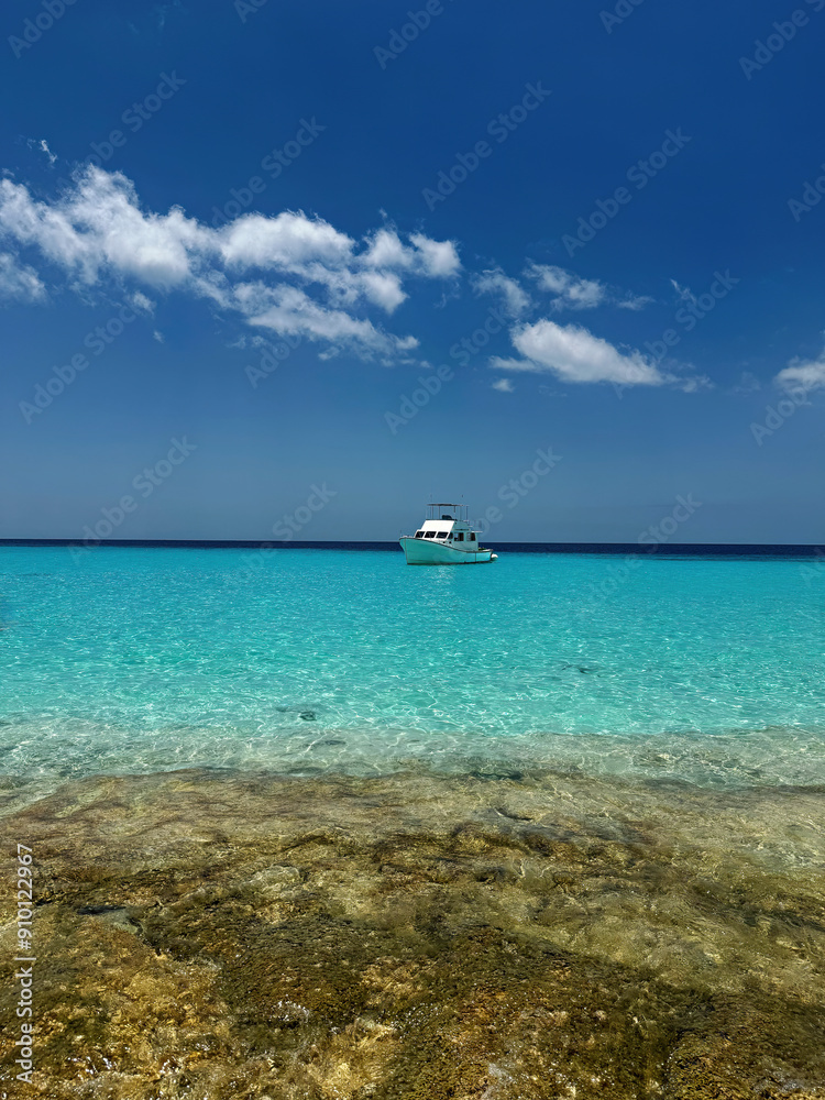 Fototapeta premium Bay with ship and sea view in Curacao