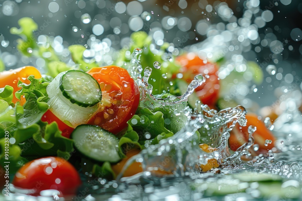 Fresh Salad Vegetables with Water Splash Fresh Salad Vegetables with Water Splash