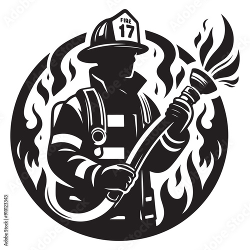 Firefighter vector, logo, icon, silhouette design template black and white