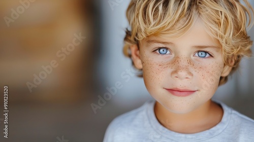 Boy With Stunning Blue Eyes and Freckles in Soft Natural Light