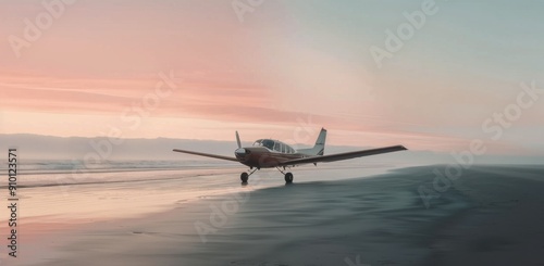 Small Airplane on a Beach During Overcast Weather