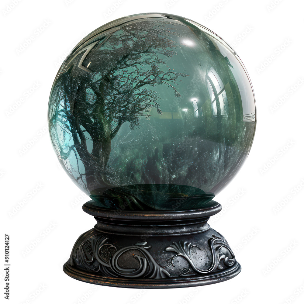 A glass ball with a tree inside of it, 3D illustration, Halloween, Clipart, 3d render, isolate on a transparent background. A glass ball with a tree inside of it, 3D illustration, Halloween, Clipart, 3d render, isolate on a transparent background.