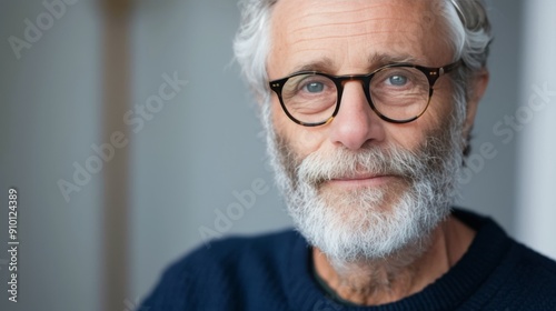 Elderly Man With Glasses Smiling in Modern Indoor Setting