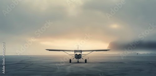 Small Airplane on a Beach During Overcast Weather