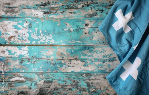 Weathered Blue and White Wooden Planks in Rustic Setting