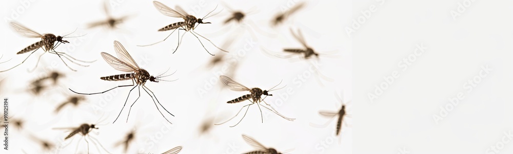 A swarm of mosquitoes flying in the air