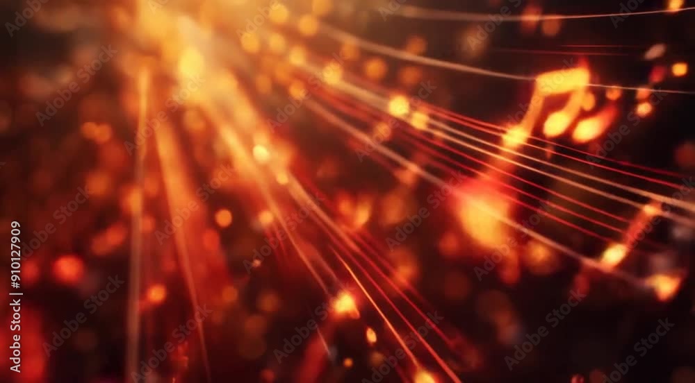 Abstract music notes with golden light bokeh artistic expression and creativity