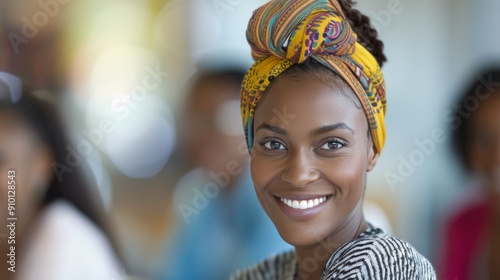 Smiling Woman in Straw Hat Enjoying a Sunny Day at Outdoor Gathering