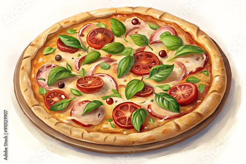 pizza with mushrooms and tomatoes
