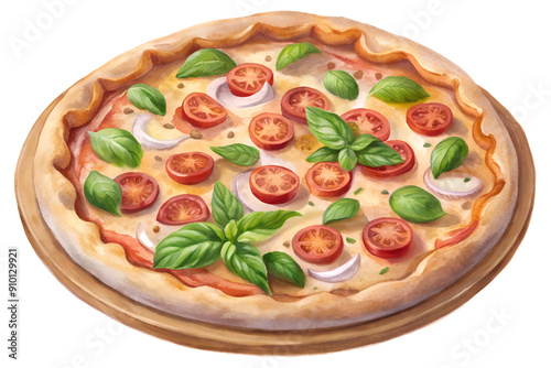pizza with salami and tomatoes