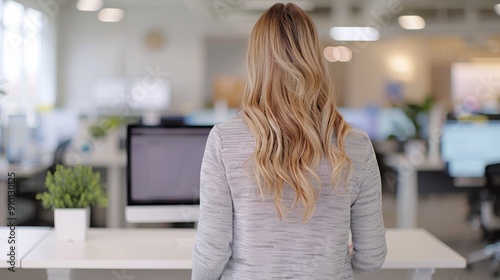 Professional Woman With Long Hair in Modern Office Setting During Daytime