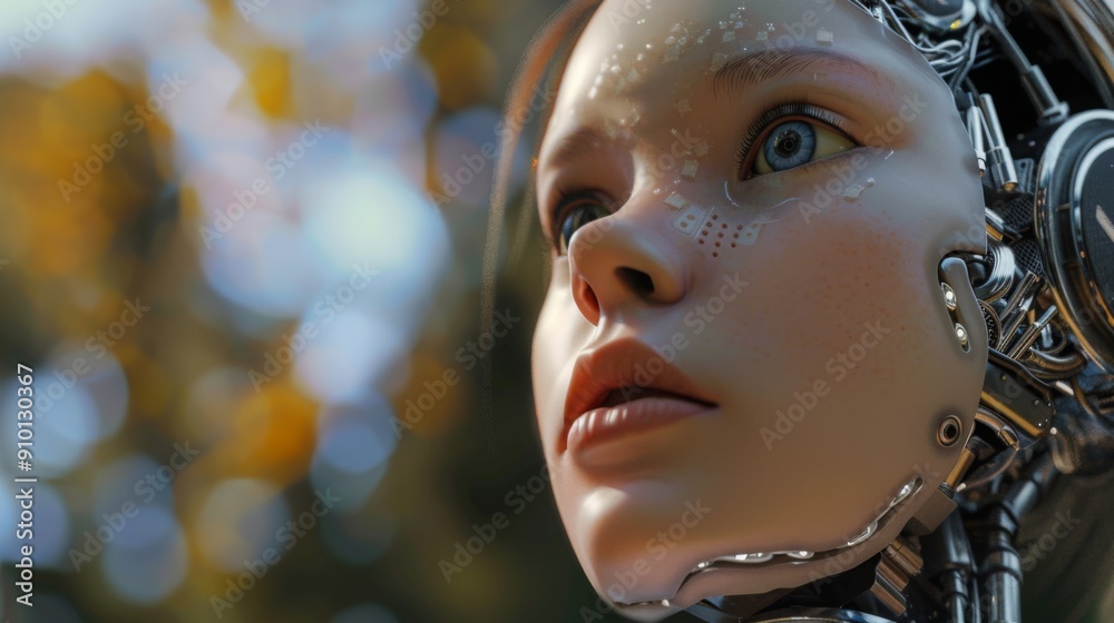 Hyper-realistic Female Android Robot with Lifelike Features, Optimized Lighting in UHD Detail, Robotic Technology and Artistry Hyper-realistic Female Android Robot with Lifelike Features, Optimized Lighting in UHD Detail, Robotic Technology and Artistry