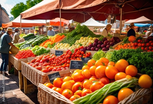 vibrant assortment fresh seasonal produce displaying colorful fruits vegetables lively market setting, organic, healthy, food, agriculture, harvest, selection