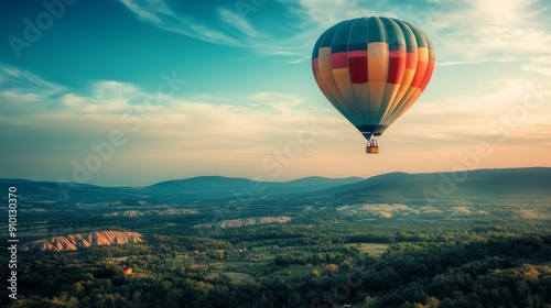 Vintage Hot Air Balloon Soaring Over Breathtaking Landscape