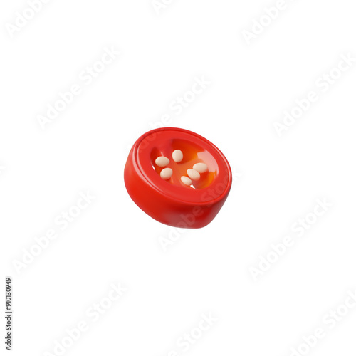 Red hot chili pepper pod slice 3D vector icon, chopped ripe spicy vegetable, organic cayenne food condiment ingredient